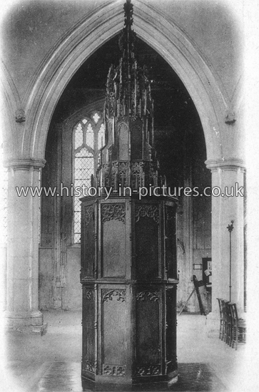 The Font, Thaxted Church, Thaxted, Essex. c.1910.